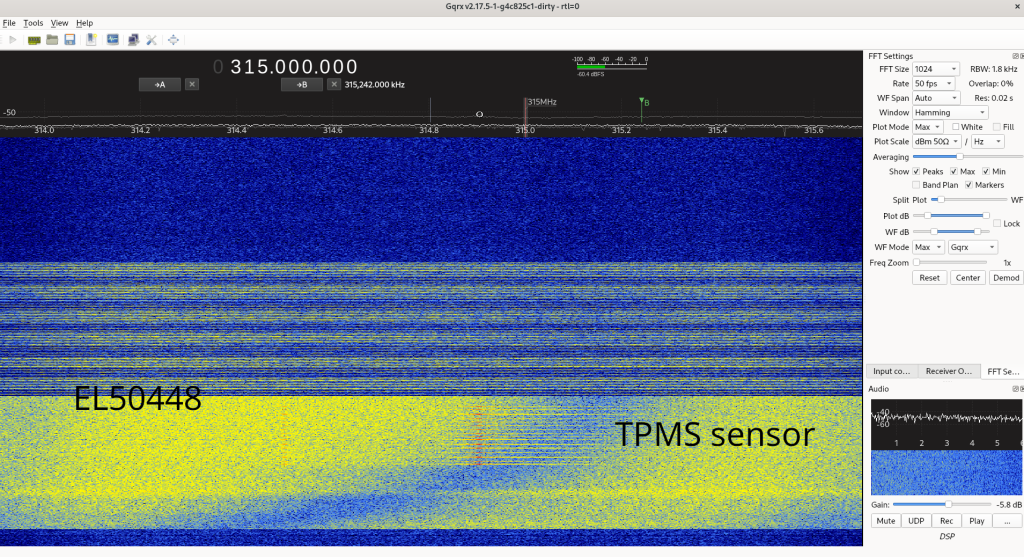 EL50448 triggering enumeration of TPMS sensor, sampled 20cm from tire with a dipole